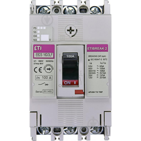 Автомат EB2S 160 / 3LF 100A (16kA, фікс. / Фікс.) 3P ETI