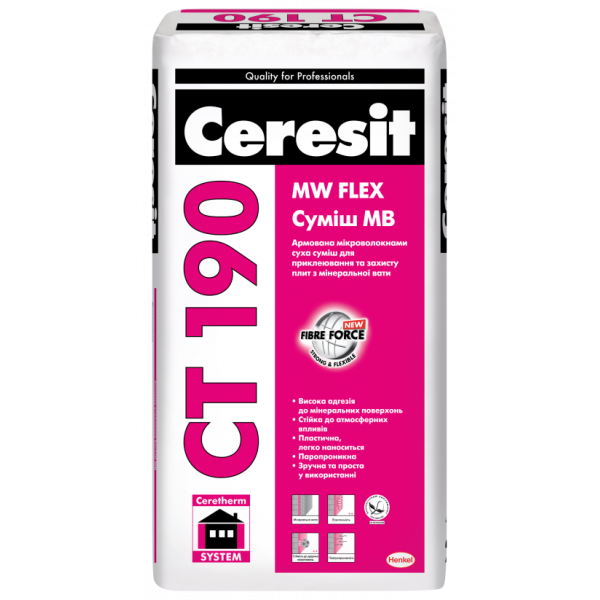 Клеюча суміш для МВ Ceresit CT 190 25кг