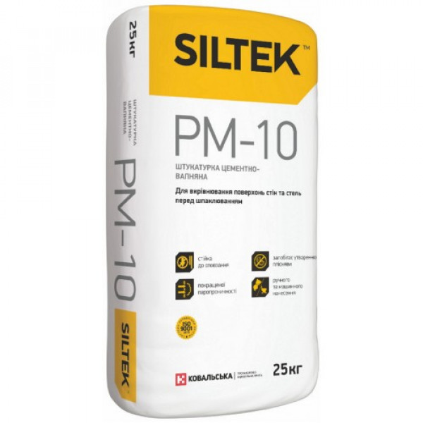 SILTEK PM-10 ( СІРА) Штукатурка цементно-вапняна.Ручного та машинного нанесення 25 кг
