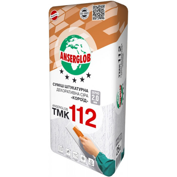 ANSERGLOB ТМК 112 "Короед" 2,0мм сіра декоративная цементная штукатурка, 25 кг