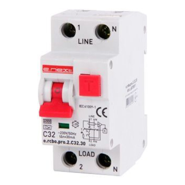 Діфавтомат e.rcbo.pro.2.С16.30 2р 16А З 30мА E.NEXT