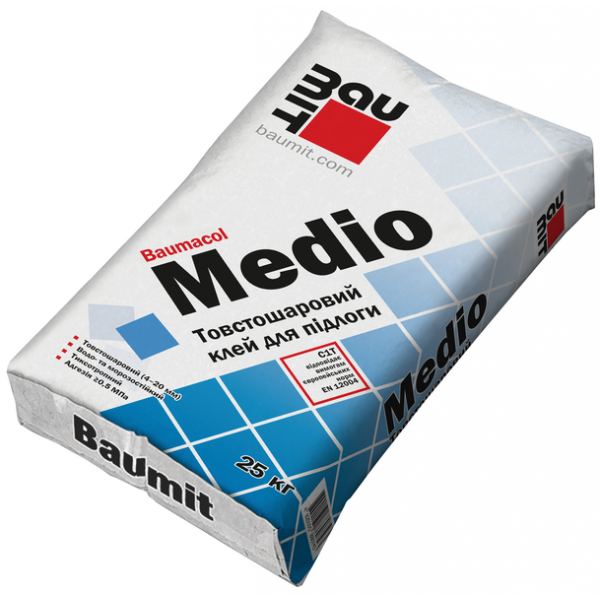 Клей для плитки Baumacol Medio  товщиною 4-20мм 25кг