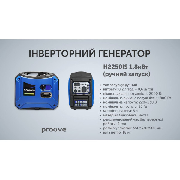 Генератор Proove H2250IS 1.8кВт