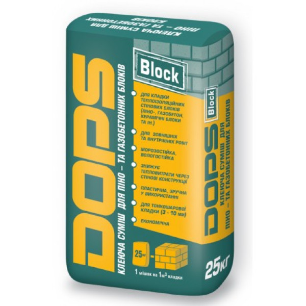 Клейова суміш для піно- та газобетонних блоків DOPS Block Зима 25кг